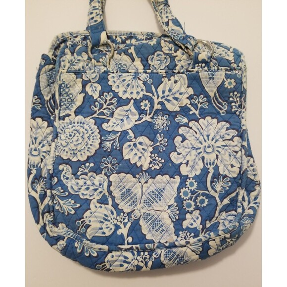 Vera Bradley Handbag Blue & White loral Satchel Double Handle Quilted - Picture 2 of 4